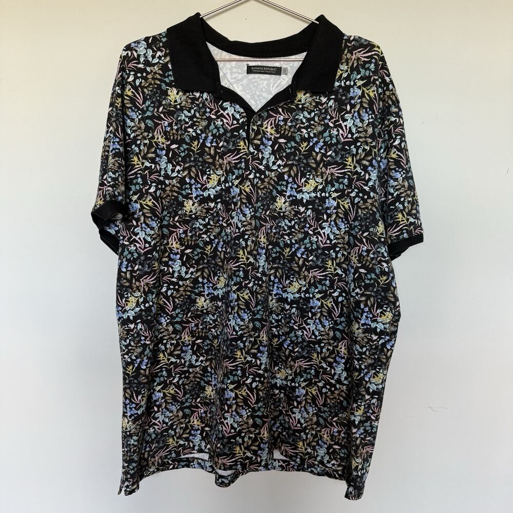 Banana Republic Men Polo Top XXL Performance Golfing Floral Camp Colorful Luxury